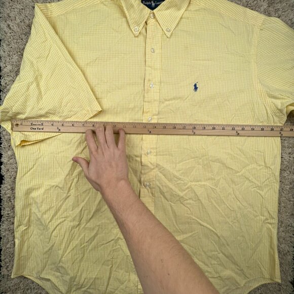 Ralph Lauren BLAKE Button Up Shirt Cotton Adult Size XL Yellow White Check S/S - Picture 4 of 8